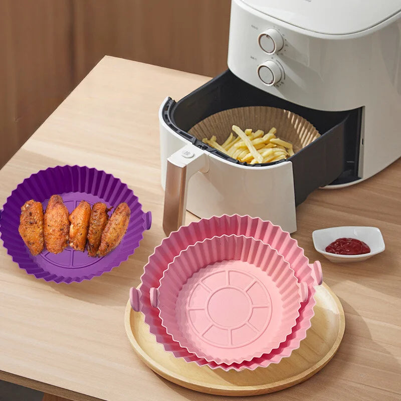 KIT TUDOONLINE- Com 6 formatos de airfryer, tamanhos variados, silicone, antiaderente , micro-ondas, lavável