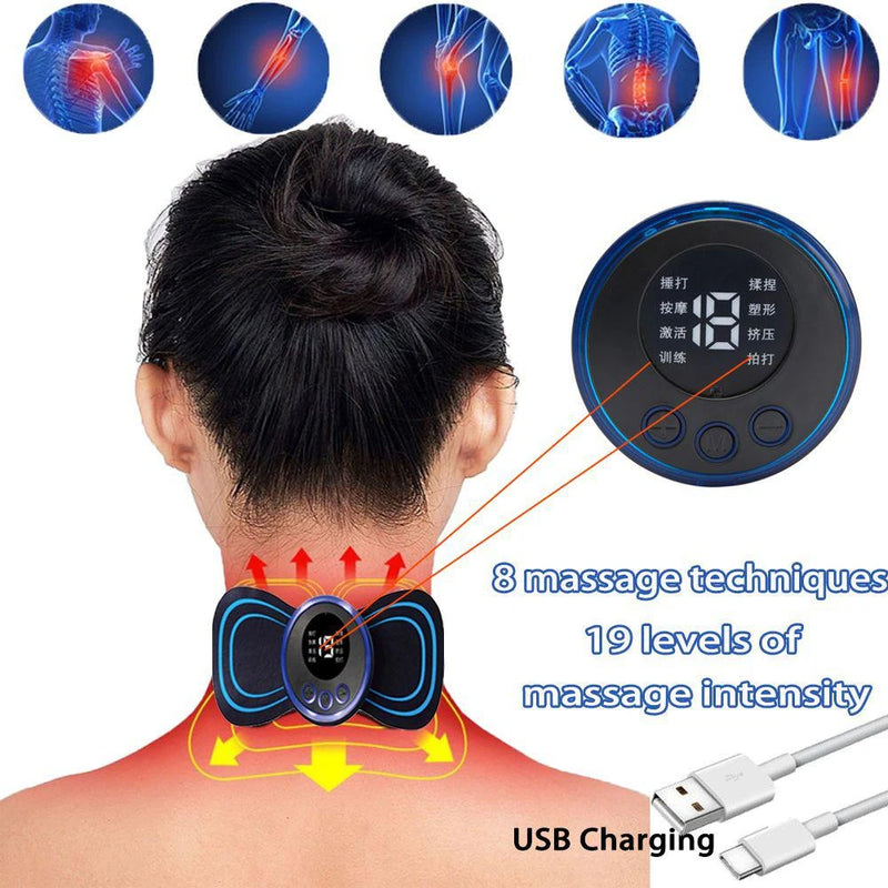 Mini massageador elétrico portátil de estimulação de pescoço EMS para alívio da dor muscular cervical