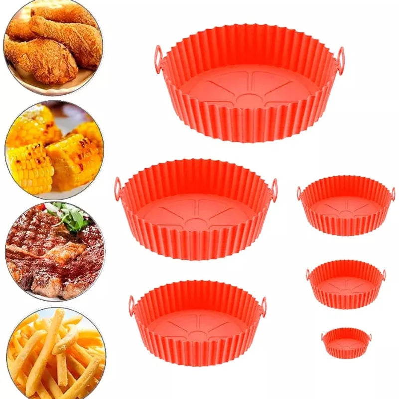 KIT TUDOONLINE- Com 6 formatos de airfryer, tamanhos variados, silicone, antiaderente , micro-ondas, lavável