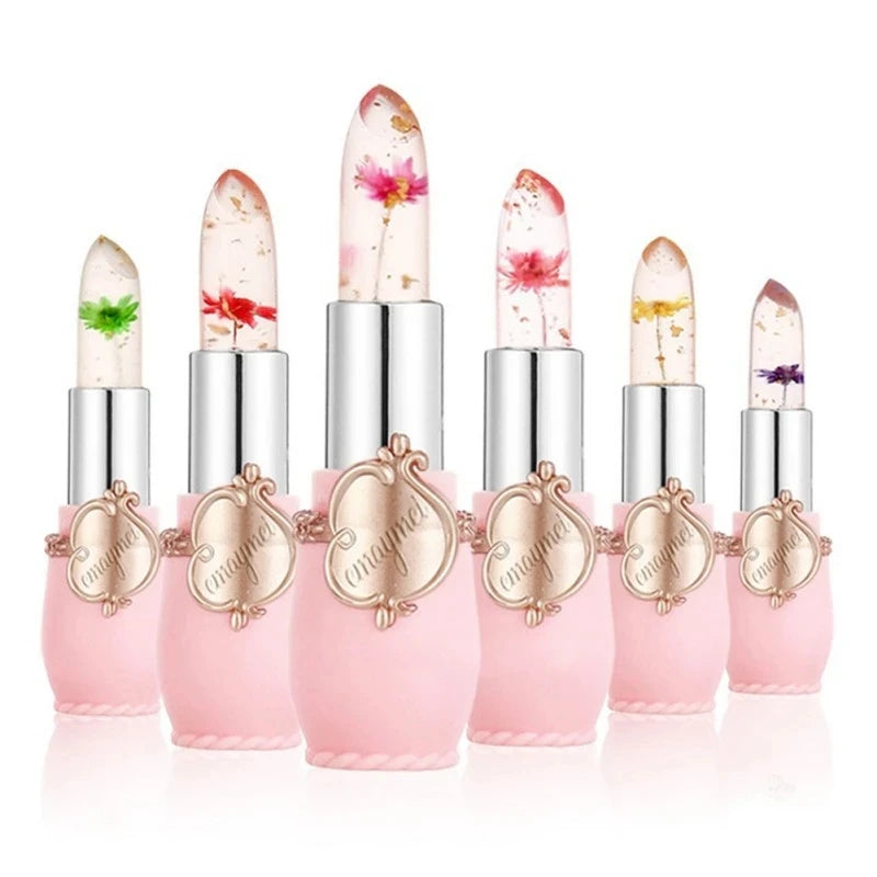 Maquiagem 6pcs Conjunto de Batom Flor Geléia Cristal Transparente Lábios de Longa Duração Mudança de Cor Rosa brilho labial Cosméticos