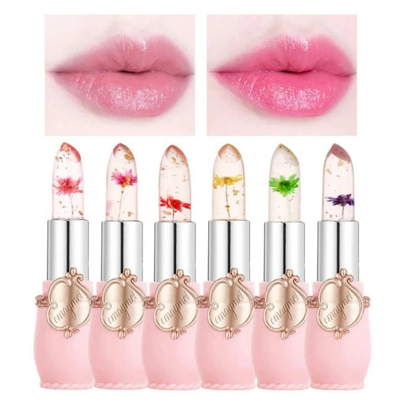 Maquiagem 6pcs Conjunto de Batom Flor Geléia Cristal Transparente Lábios de Longa Duração Mudança de Cor Rosa brilho labial Cosméticos