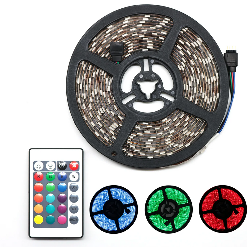 Rolo de Fita Led 5050 Rgb 5m Ip65 + Controle + Fonte 12v Bivol